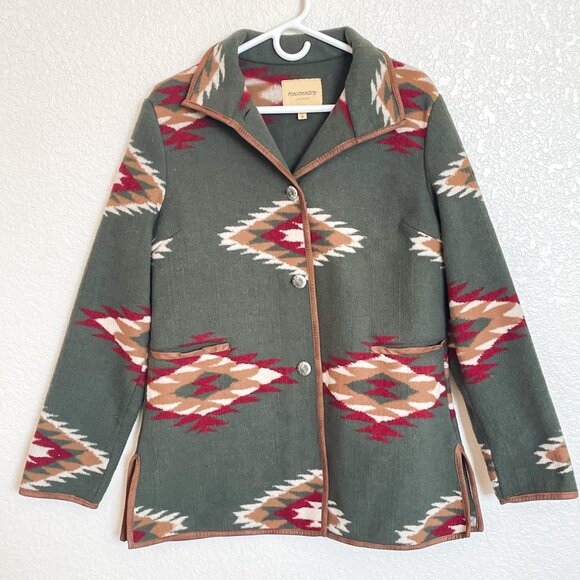 UpCountry By Du Monde Fleece Button Down Jacket Aztec Tribal Women's Medium VTG - Picture 1 of 9